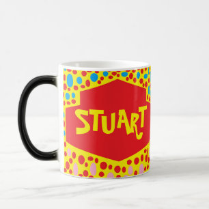 Stuart the champion red blue yellow design magic mug