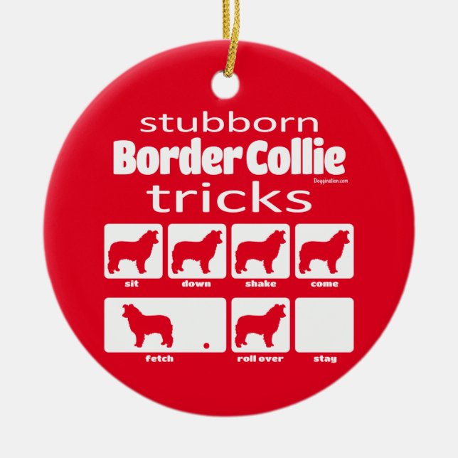 Stubborn Border Collie Tricks Ceramic Ornament (Front)