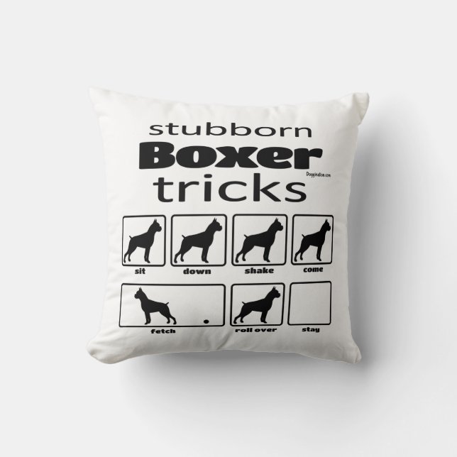 Stubborn Boxer Tricks Throw Pillow (Front)