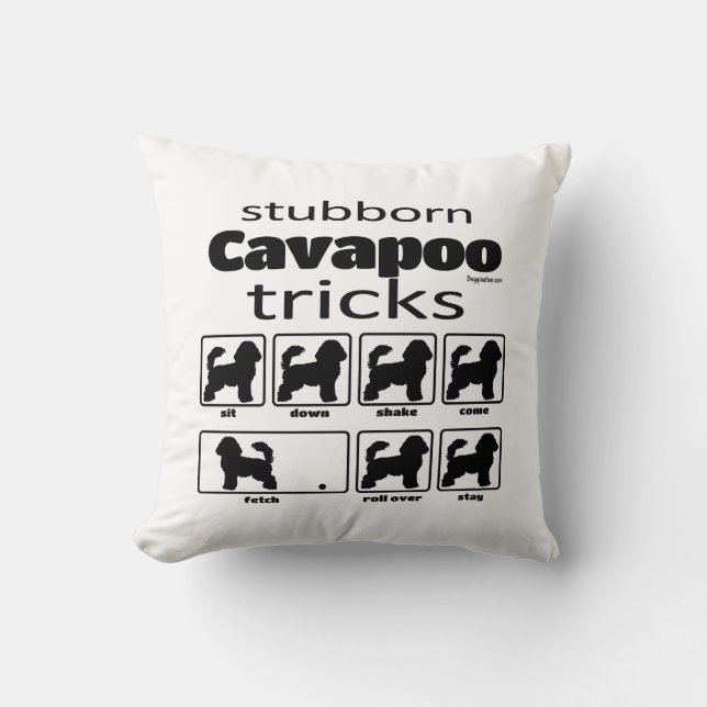 Stubborn Cavapoo Tricks Throw Pillow (Front)