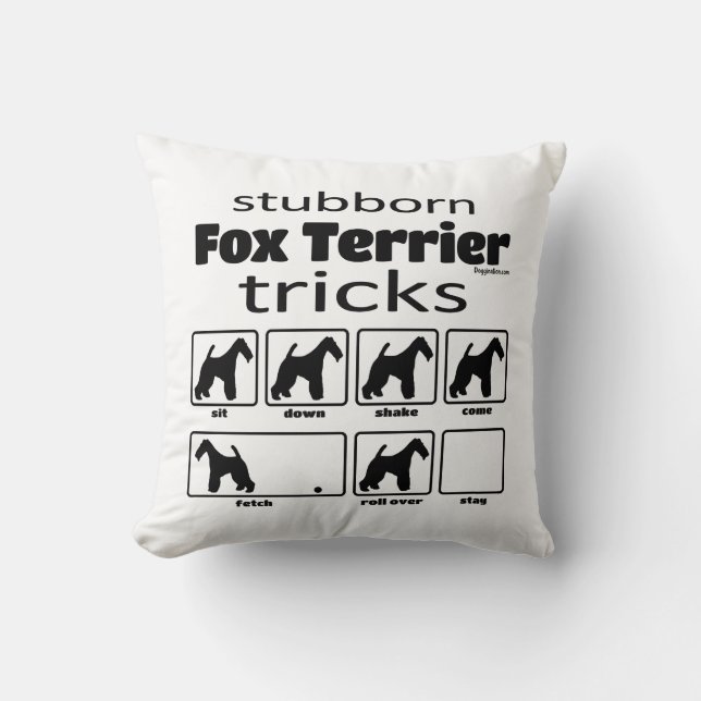 Stubborn Fox Terrier Tricks Throw Pillow (Front)