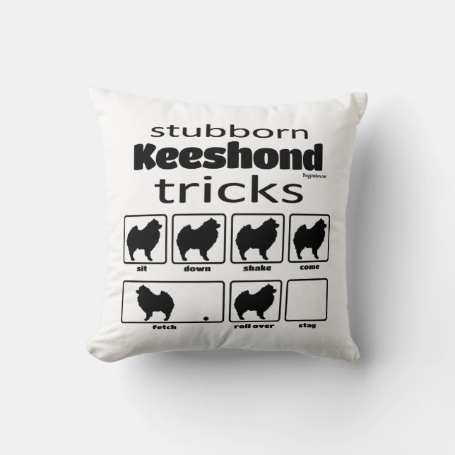 Stubborn Keeshond Tricks Throw Pillow (Front)