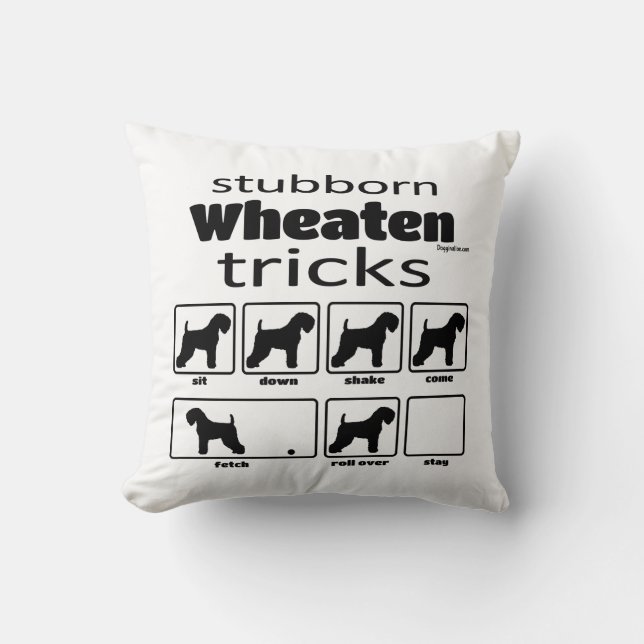 Stubborn Wheaten Tricks Throw Pillow (Front)