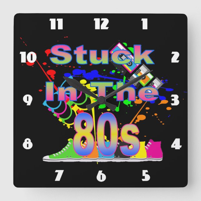 Stuck in the 80s square wall clock (Front)