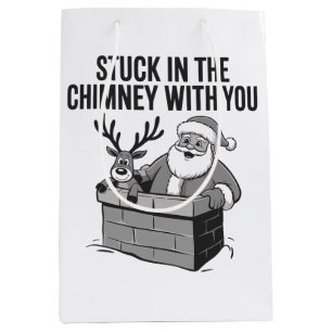 Stuck In The Chimney With You Funny Santa Reindeer Medium Gift Bag
