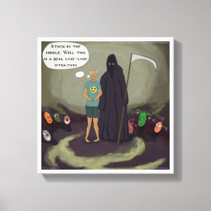 Stuck In The Middle Funny Grim Reaper Canvas Print