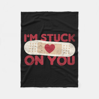 Stuck On - Funny Adhesive Bandage Pun Saying Nurse Fleece Blanket