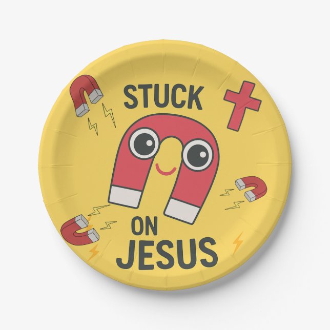 Stuck On Jesus-Christian Children's Party Plate (Front)
