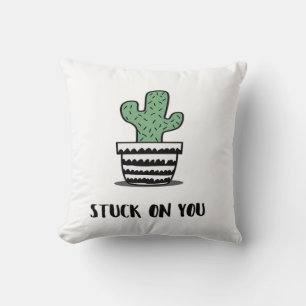 Stuck On You Cactus Illustration Artistic Design Throw Pillow