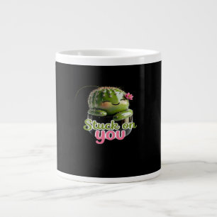 Stuck On You Cute Cactus Pun Kawaii Valentines Lov Large Coffee Mug