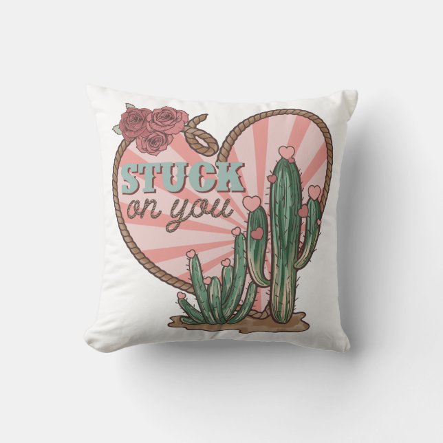 Stuck On You Funny Cactus Throw Pillow (Front)