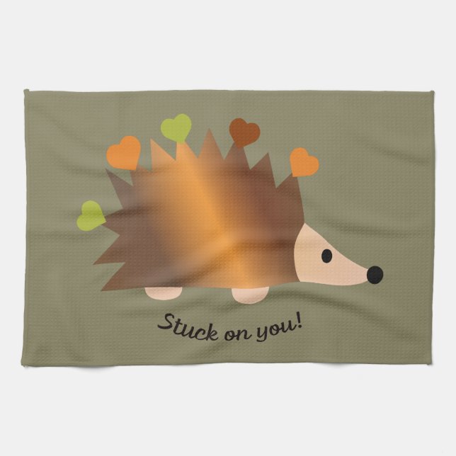 Stuck on You Hedgehog and Hearts Kitchen Towel (Horizontal)