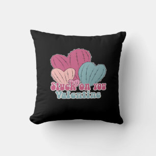 Stuck On You Valentine Funny Cactus Cute Design  Throw Pillow
