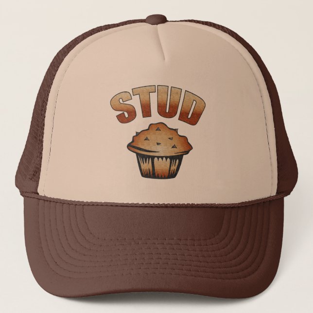 Stud Muffin Wash Design Trucker Hat (Front)