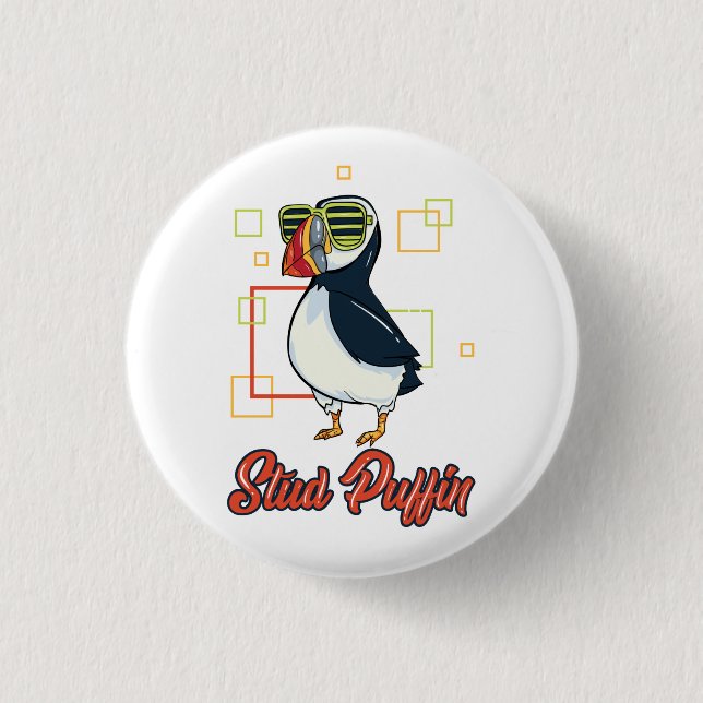 Stud Puffin Sea Bird Illustration 1 Inch Round Button (Front)