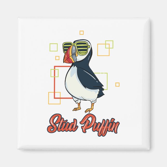 Stud Puffin Seaside Bird Illustration Magnet (Front)