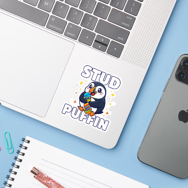 Stud Puffin Skater Cute Funny Bird Skateboard  (Laptop w/ iPhone)