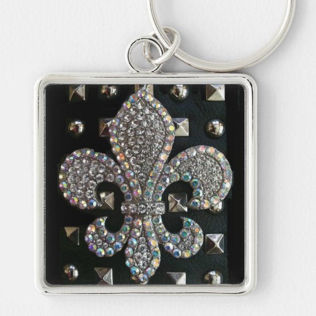Studded fleur de lis print case keychain (Front)