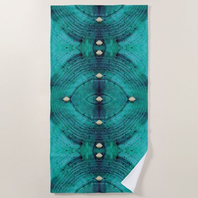 Studded Floor Pattern in Aqua Blues Beach Towel (Front)