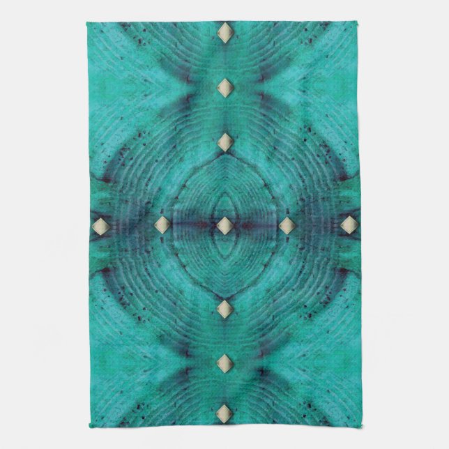 Studded Floor Pattern in Aqua Blues Kitchen Towel (Vertical)