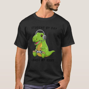 Student By Day Gamer By Night Meme Rex Dinosaur T-Shirt