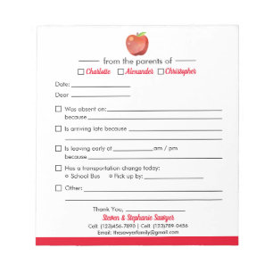 Student Excuse Notes for School Notepad
