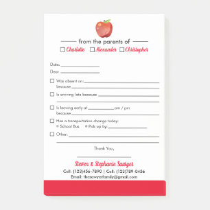 Student Excuse Notes for School Post-it  Notepad