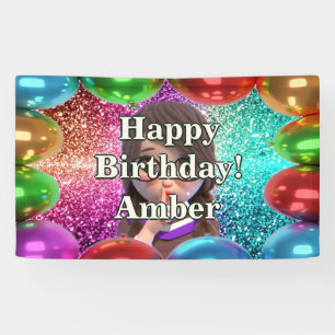 Student Girl Personalized character birthday Banner