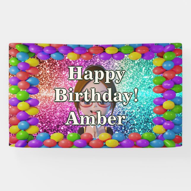 Student Girl Personalized character birthday Banner (Horizontal)