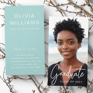 Student graduation networking photo aqua blue business card