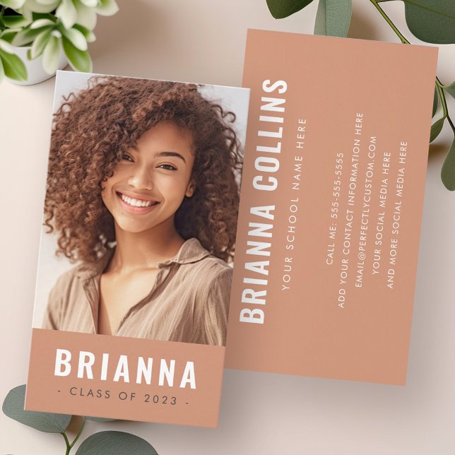 Student graduation networking photo terracotta business card (Student graduation networking photo terracotta business card)