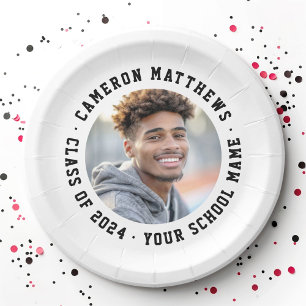 Student graduation photo modern white paper plate