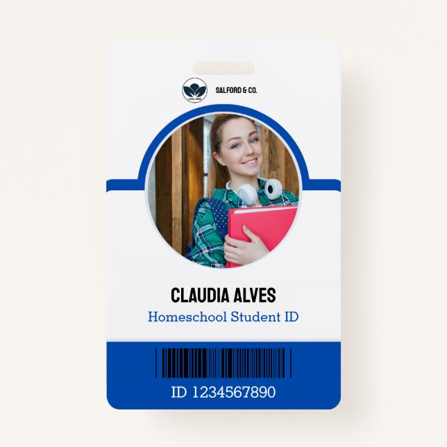 Student ID Card | Blue and White Homeschool ID Badge (Front)