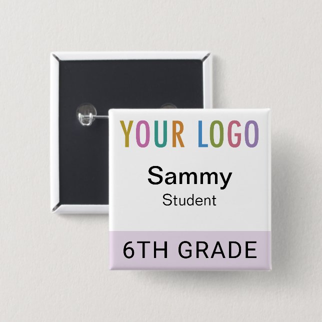 Student Name Badge Button School Logo Lilac Purple (Front & Back)