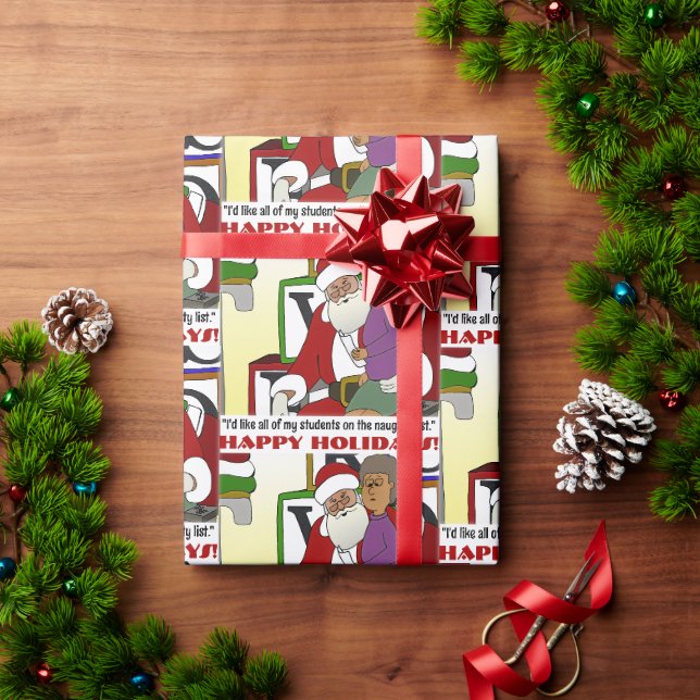 Student Naughty List Yellow Wrapping Paper (Holiday Gift)