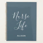 Student Nurse Dusty Blue White Script Personalized Planner<br><div class="desc">Keep up with your busy schedule in style with this Student Nurse Dusty Blue White Script Personalized Planner. It is a modern design with the text "nurse life" in large white trendy hand lettered script centred on the front of dusty blue background. Name is across lower front. Click personalize option...</div>