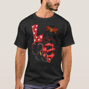 Student Nurse Plaid Red Leopard Love Heart Messy B T-Shirt