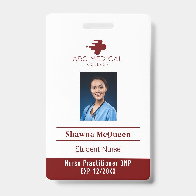Student Nurse Practitioner DNP Red Photo QR Code Badge (Front)