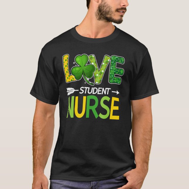 Student Nurse St Patricks Day Love Stethoscope Rn  T-Shirt (Front)
