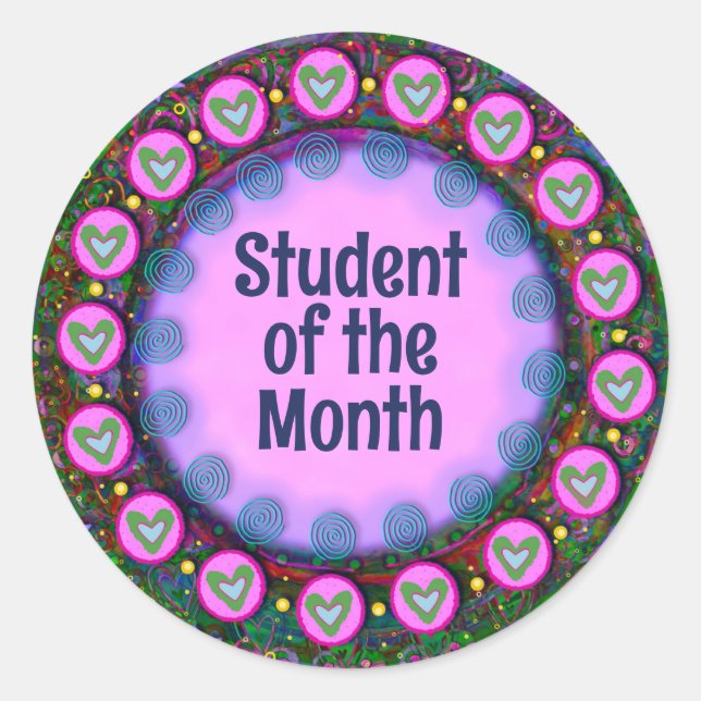 Student of the Month Purple Teacher  Classic Round Sticker (Front)