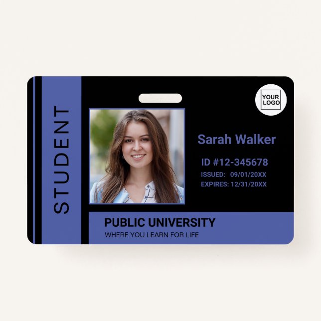 Student photo ID school university blue Badge (Front)