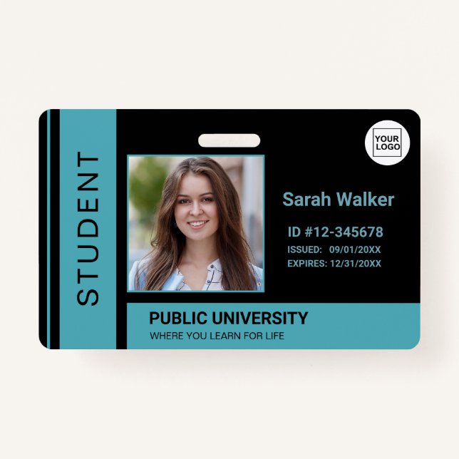 Student photo ID school university blue Badge (Front)