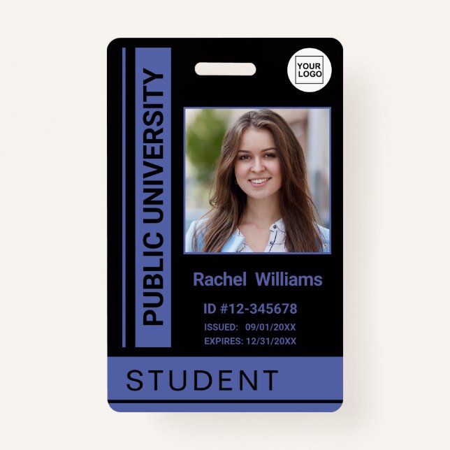 Student photo ID school university blue Badge (Front)