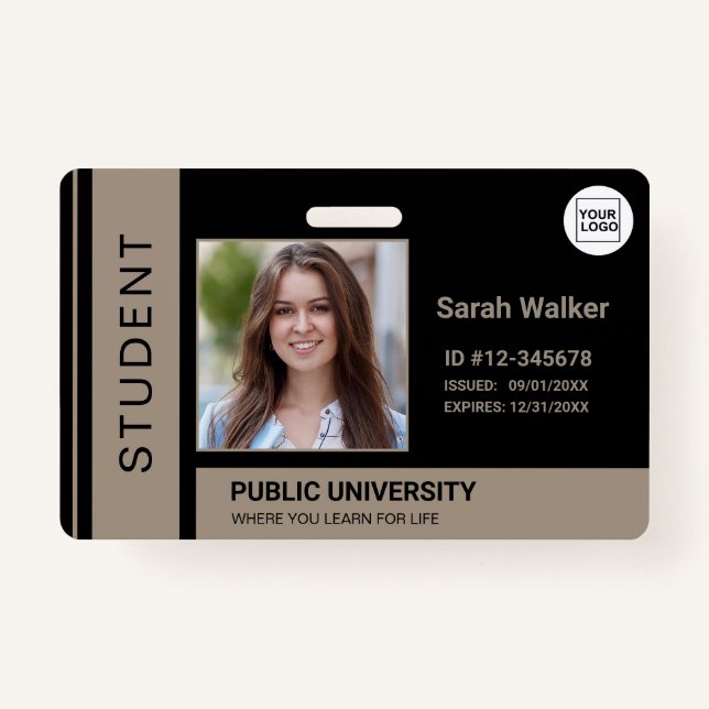 Student photo ID school university dark beige Badge (Front)