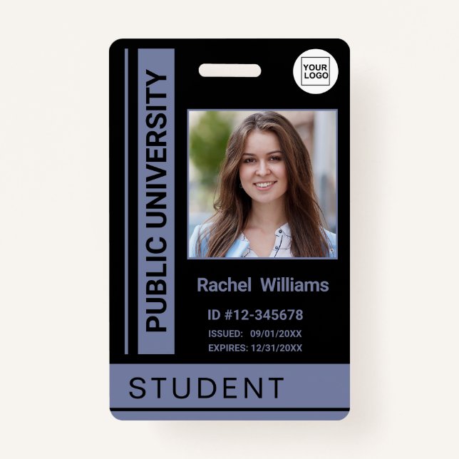 Student photo ID school university dusty blue Badge (Front)