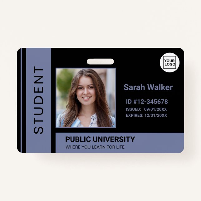 Student photo ID school university dusty blue Badge (Front)