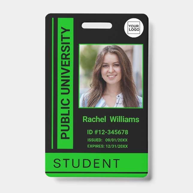 Student photo ID school university green Badge (Front)