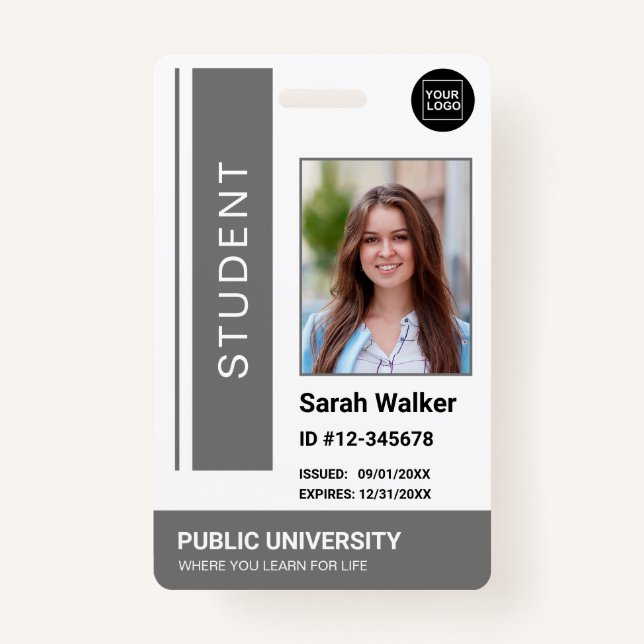 Student photo ID school university grey Badge (Front)