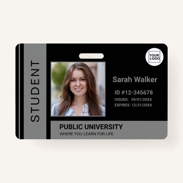 Student photo ID school university grey Badge (Front)