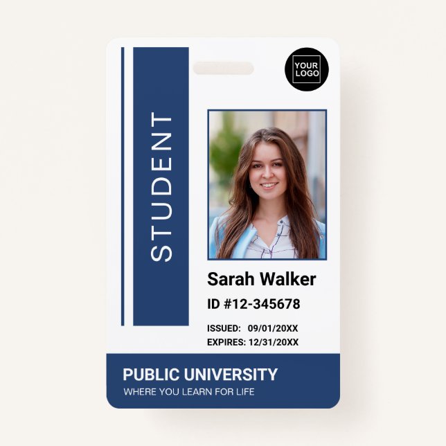 Student photo ID school university navy blue Badge (Front)